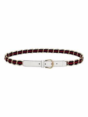 Gucci White Leather Gold Chain Web Belt Women Size 85/34